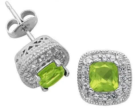 18K Gold Semi Mount Earrings Setting Cushion CU 5X5mm with White Topaz Diamond Accent DHJ