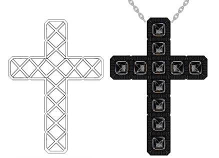 14K Gold Semi Mount Pendant Setting Emerald OCT 4X4mm Cross Theme Diamond Accent DHJ