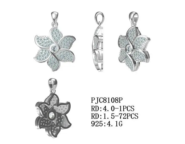 14K Gold Semi Mount Pendant Setting Round RD 4x4mm Flower Theme Diamond Accent DHJ