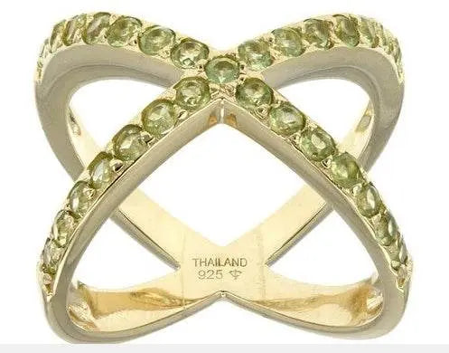 18K Gold Ring Crisscross X Theme with White Topaz or Moissanite Diamond Accent DHJ