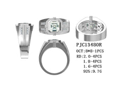 Men's 18K Gold Semi Mount Ring Setting Square Emearld OCT 8x8mm Diamond Accent DHJ