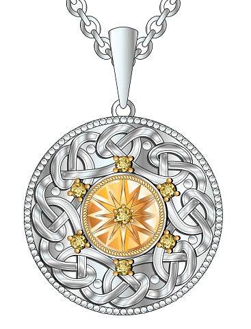 Platinum Pendant Starburst Celtic Knot Compass Theme Diamond Accent DHJ