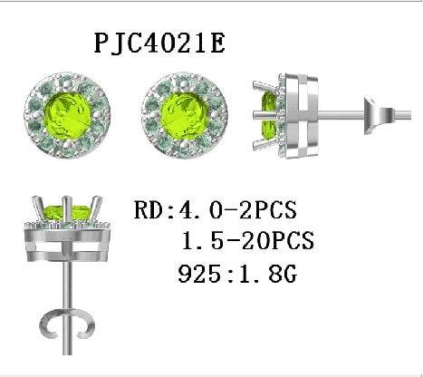 Platinum Semi Mount Earrings Setting Round RD 4x4mm Stud Halo Diamond Accent DHJ