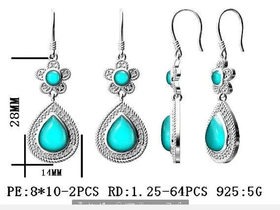 18K Gold Semi Mount Earrings Setting Pear PE 10X8mm RD 4X4mm Cabochon Diamond Accent DHJ