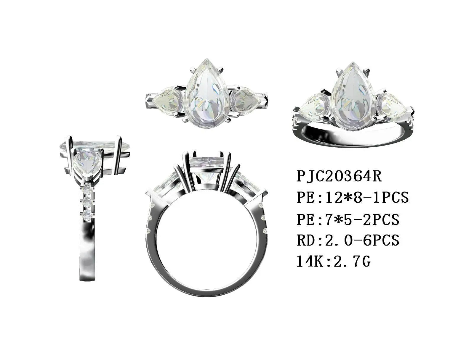 14K Gold Semi Mount Ring Setting Pear PE 12X8mm PE 7X5mm Diamond Accent DHJ