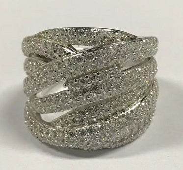 18K Gold Ring Multi-Row Crossover Theme with or Moissanite Diamond Accent DHJ