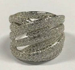 18K Gold Ring Multi-Row Crossover Theme with or Moissanite Diamond Accent DHJ