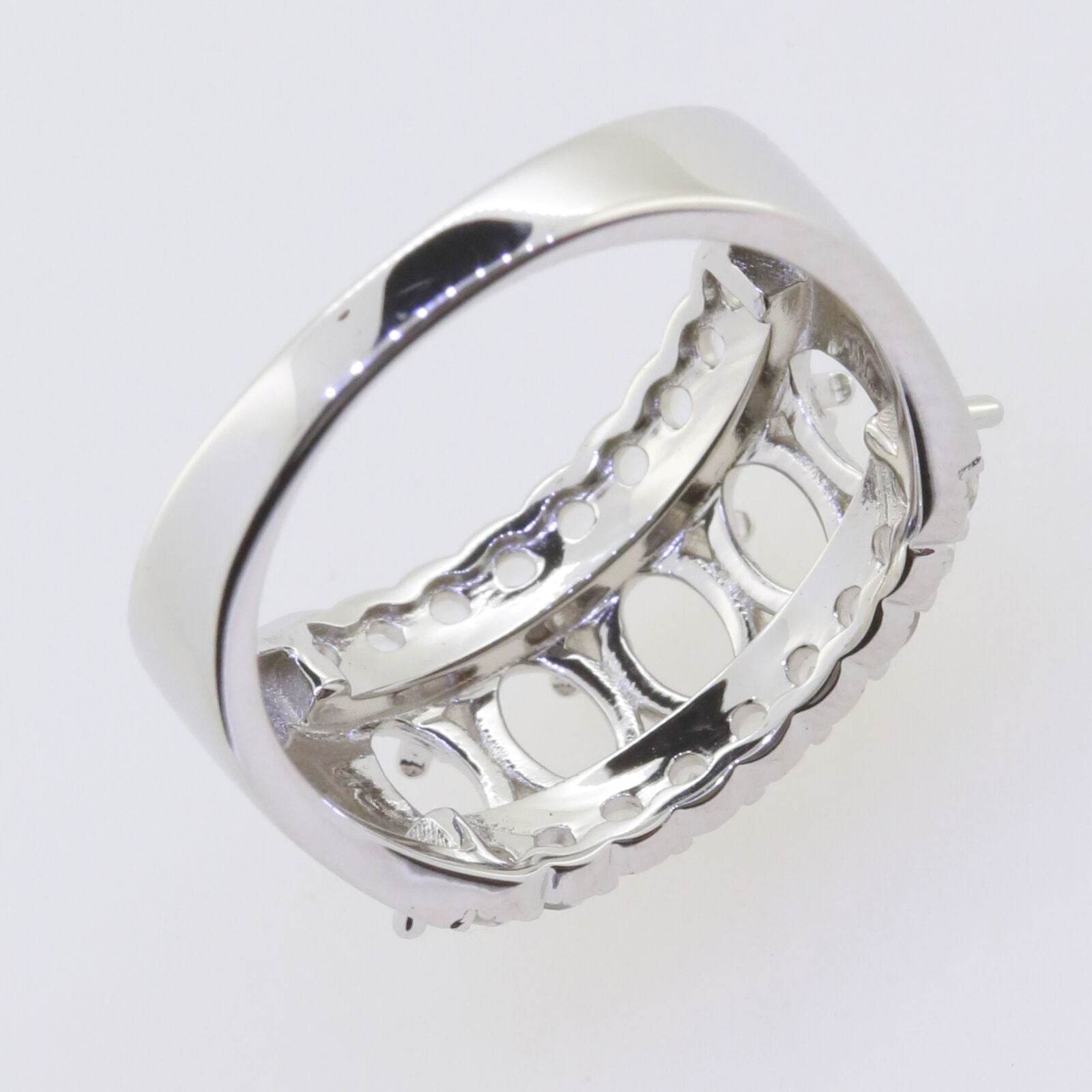 10K Gold Semi Mount Ring Setting Oval OV 6x4mm 3 Row Band Desig Half Enternity Moissanite Accent Syzjewelry