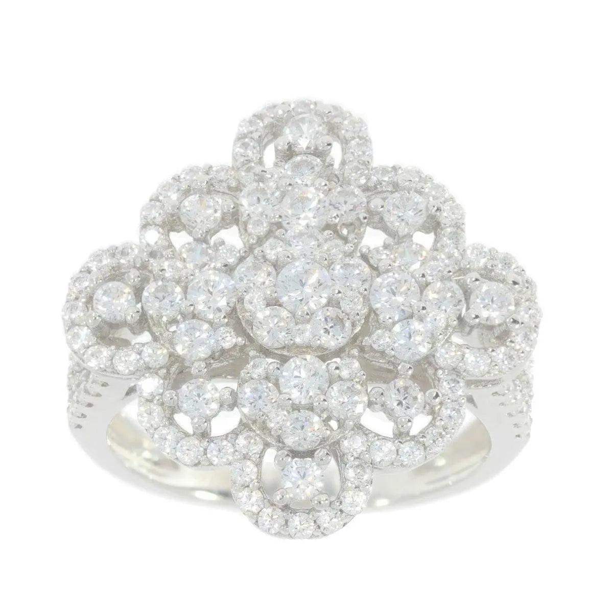 14K Gold Cocktail Ring Flower Theme with White Topaz or Moissanite Diamond Accent DHJ