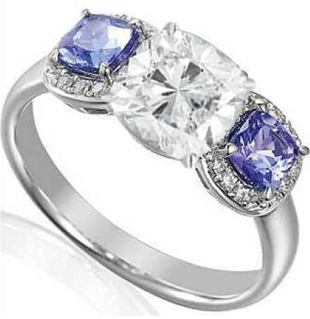 Platinum Semi Mount Ring Setting Cushion CU 7.5X7.5mm CU 4X4mm Diamond Accent DHJ