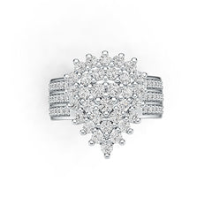 Platinum Cluster Ring Pear-Shaped with White Topaz or Moissanite Diamond Accent DHJ