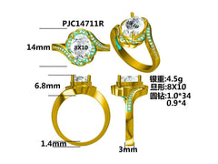14K Gold Semi Mount Ring Setting Oval OV 8X10mm Floral Theme w/ Diamond Accent DHJ