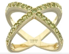 10K Gold Ring Crisscross X Theme with White Topaz or Moissanite Moissanite Accent DHJ