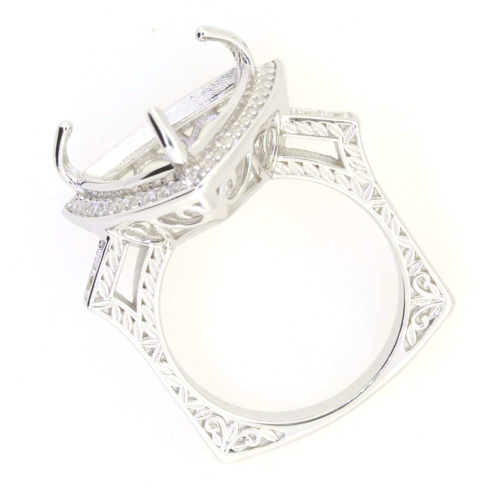 Platinum Semi Mount Ring Setting Trillion Tri 15x15mm Euro Shank Style Diamond Accent Syzjewelry