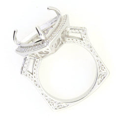 Platinum Semi Mount Ring Setting Trillion Tri 15x15mm Euro Shank Style Diamond Accent Syzjewelry