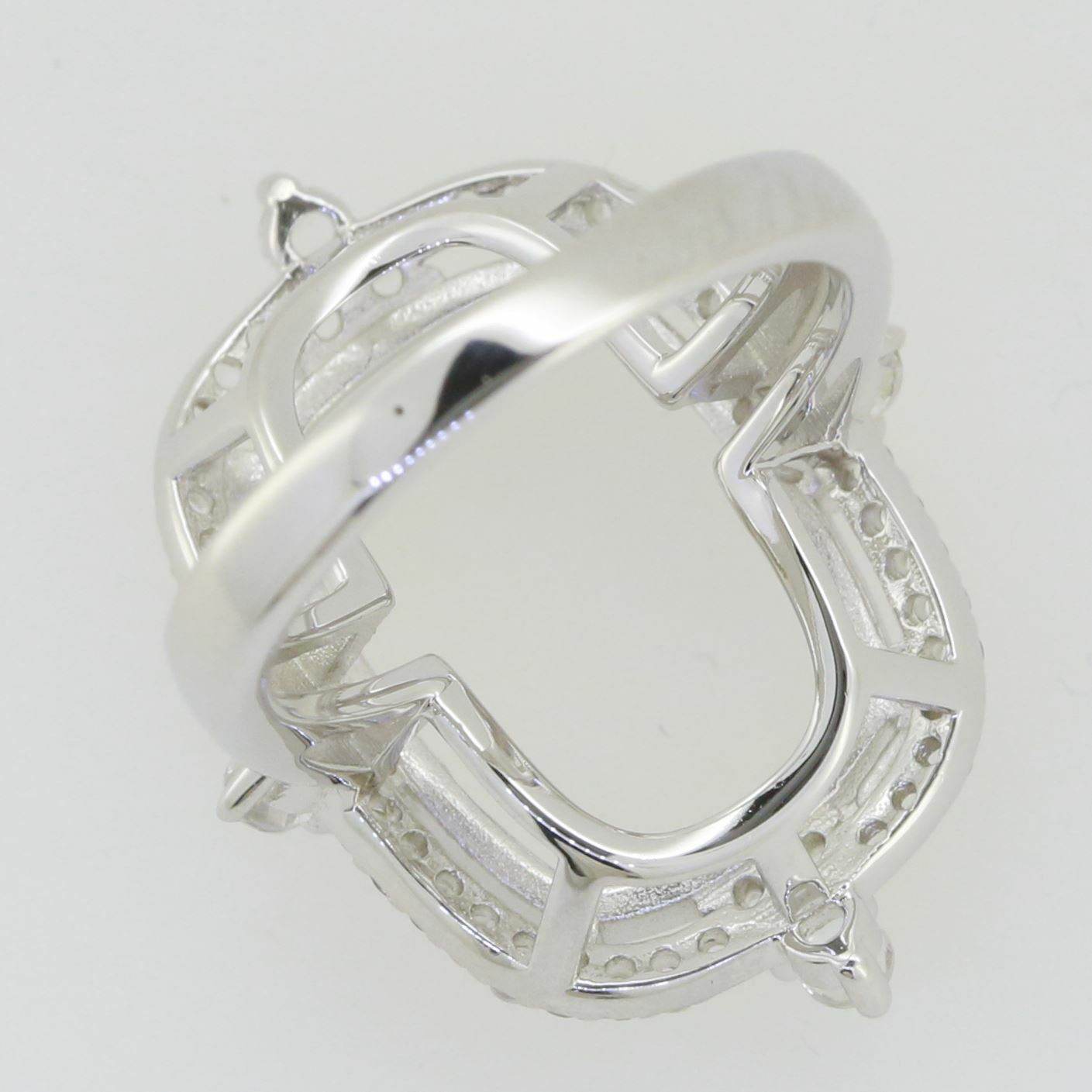 Platinum Semi Mount Ring Setting Cushion CU 18X13mm Halo Cocktail Ring Diamond Accent Syzjewelry