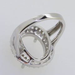 18K Gold Semi Mount Ring Setting Oval OV 13x11mm Double Halo Diamond Accent Syzjewelry
