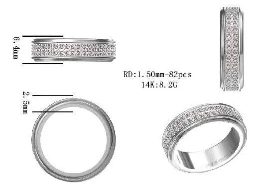Men's 18K Gold Pave Band Ring with White Topaz or Moissanite Diamond Accent DHJ