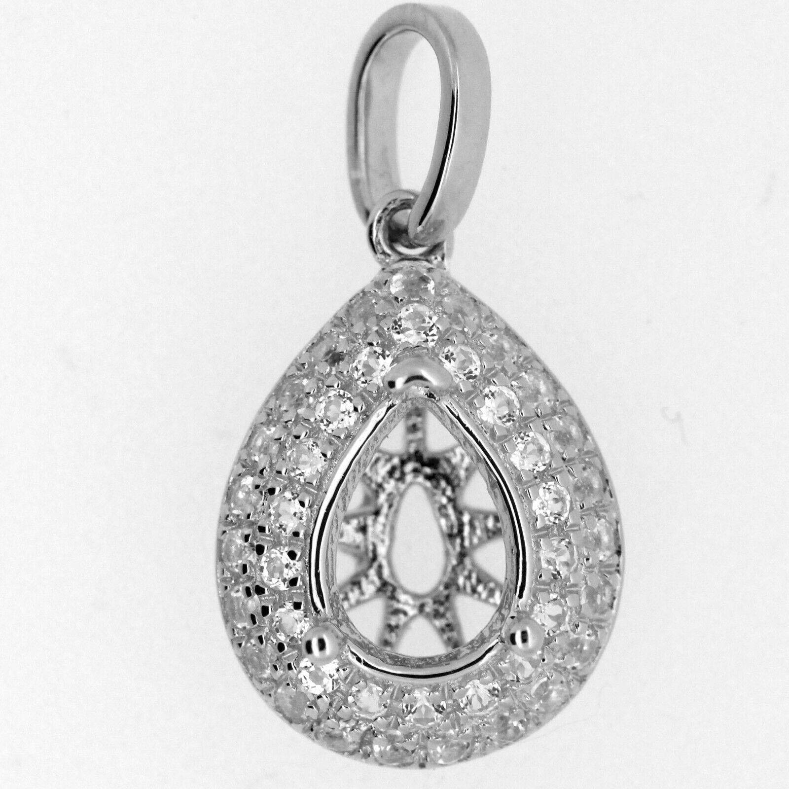 18K Gold Semi Mount Pendant Setting PE 7x5mm Halo w/ Diamond Accent Syzjewelry