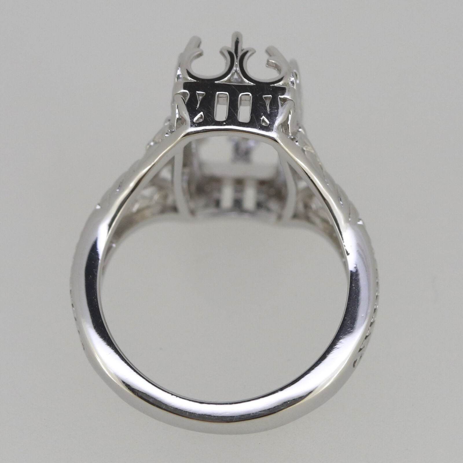 Art Deco Style Platinum Semi Mount Ring Setting Emerald OCT 14x8mm Cabochon Syzjewelry