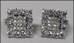10K Gold Semi Mount Earrings Setting Princess SQ 3X3mm Moissanite Accent DHJ