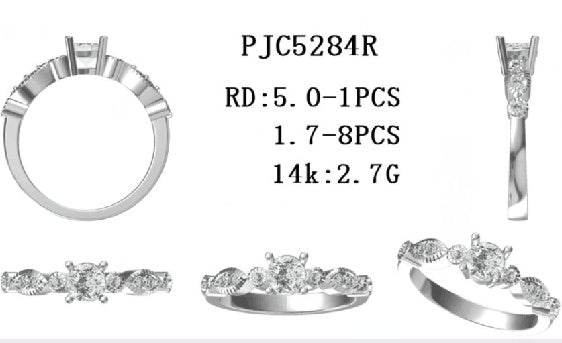 Platinum Semi Mount Ring Setting Round RD 5x5mm Diamond Accent DHJ