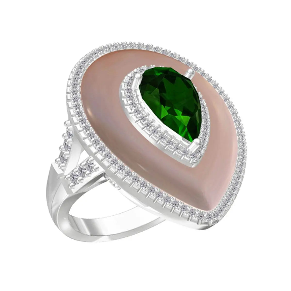 18K Gold Semi Mount Ring Setting Pear PE Cabochon 25X20mm PE 12X8mm Diamond Accent DHJ