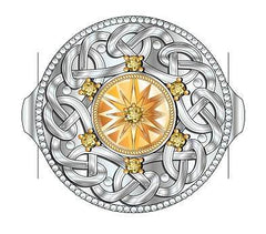 14K Gold Ring Starburst Celtic Knot Compass Theme Diamond Accent DHJ