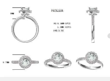 14K Gold Semi Mount Ring Setting Round RD 6.5x6.5mm Hidden Halo Engagement Ring for 1 Carat Diamond Diamond Accent DHJ