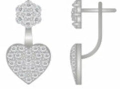 18K Gold Jacket Earrings with White Topaz or Moissanite Heart Theme Diamond Accent DHJ