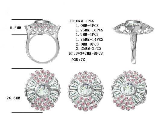 14K Gold Semi Mount Ring Setting Round RD 8x8mm BAG 6X3mm Diamond Accent DHJ