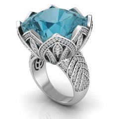 Platinum Semi Mount Ring Setting Cushion CU 18X18mm Flower Theme Diamond Accent DHJ