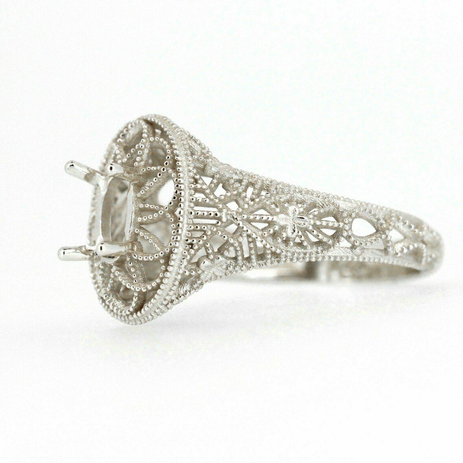 Art Deco Style 18K Gold Semi Mount Ring Setting Oval OV 6x4mm Syzjewelry