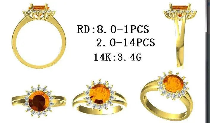 10K Gold Semi Mount Ring Setting Round RD 8x8mm Halo Moissanite Accent DHJ