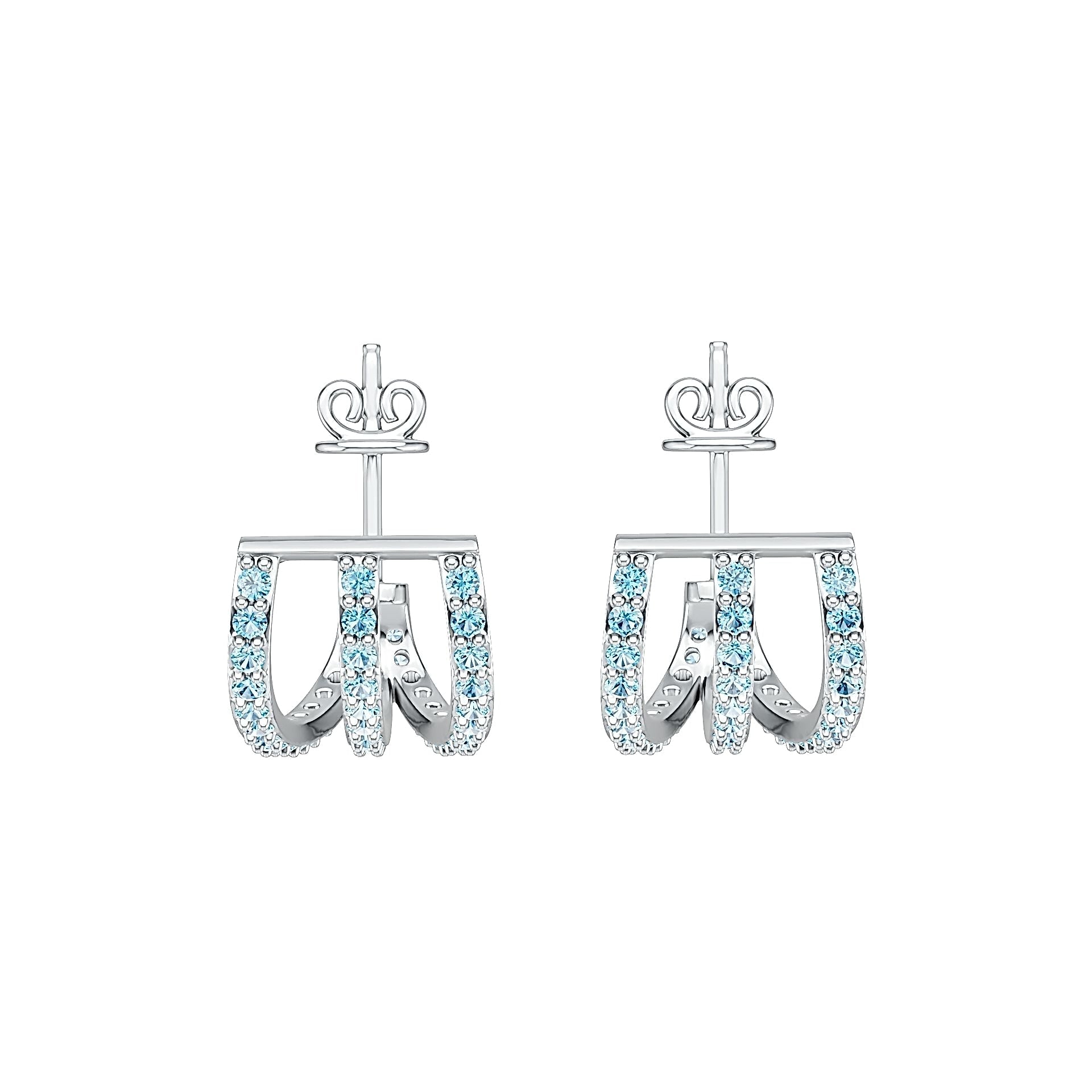 10K Gold Earrings Three-Row Huggie with or Moissanite Moissanite Accent DHJ