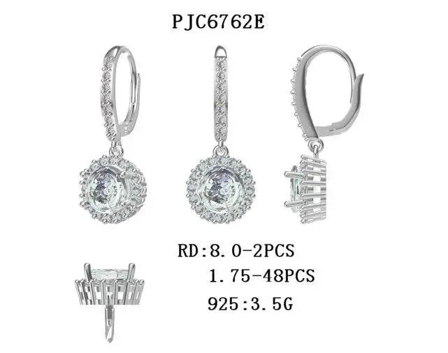 14K Gold Semi Mount Earrings Setting Round RD 8x8mm Halo Drop Earrings Diamond Accent DHJ