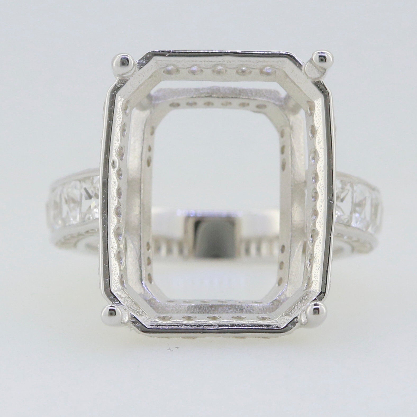 10K Gold Semi Mount Ring Setting Emerald OCT 20X15mm Accent Shank Channel Set Shank Moissanite Accent Syzjewelry