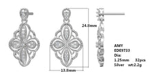 14K Gold Earrings Dangle Filigree Design with or Moissanite Diamond Accent DHJ