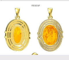 10K Gold Semi Mount Pendant Setting Oval OV 14X10mm Triple Halo Moissanite Accent DHJ