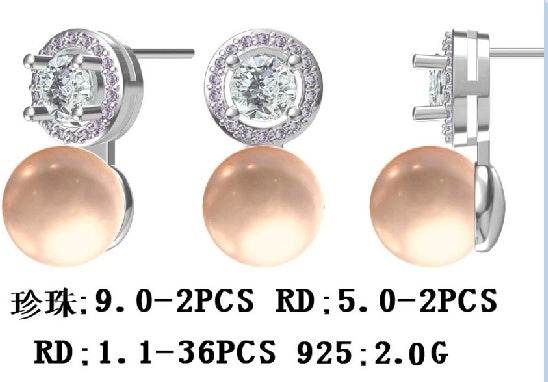 18K Gold Semi Mount Earrings Setting Round RD 9x9mm RD 5x5mm Diamond Accent DHJ