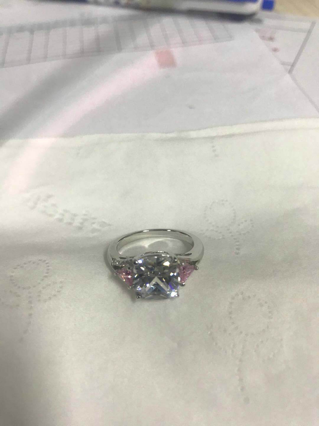14K Gold Semi Mount Ring Setting Cushion CU 9X9mm TRI 4X4mm Diamond Accent DHJ