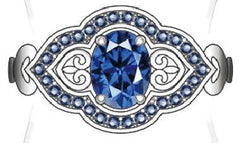 10K Gold Semi Mount Ring Setting Oval OV 7X5mm Moissanite Accent DHJ