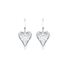 Platinum Earrings with White Topaz or Moissanite Heart Theme Diamond Accent DHJ
