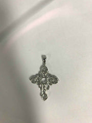 18K Gold Semi Mount Pendant Setting Round RD 6x6mm RD 4x4mm Cross Theme DHJ