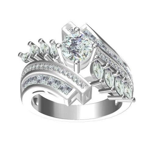 10K Gold Semi Mount Ring Setting Round RD 6x6mm Bypass Moissanite Accent DHJ