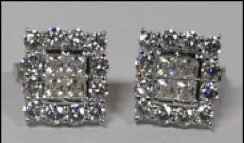 14K Gold Semi Mount Earrings Setting Princess SQ 3X3mm Diamond Accent DHJ