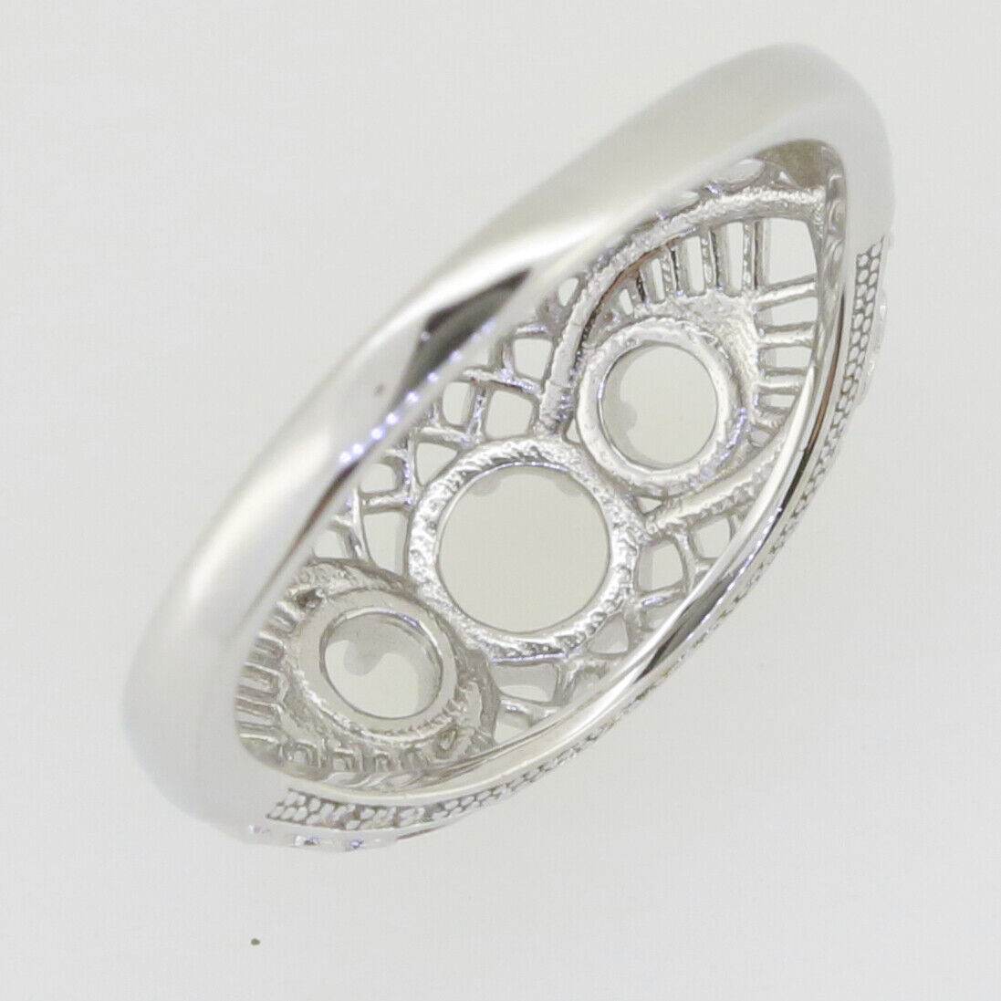 18K Gold Semi Mount Ring Setting Round RD 4x4 3x3mm 3 Stone Filigree Syzjewelry