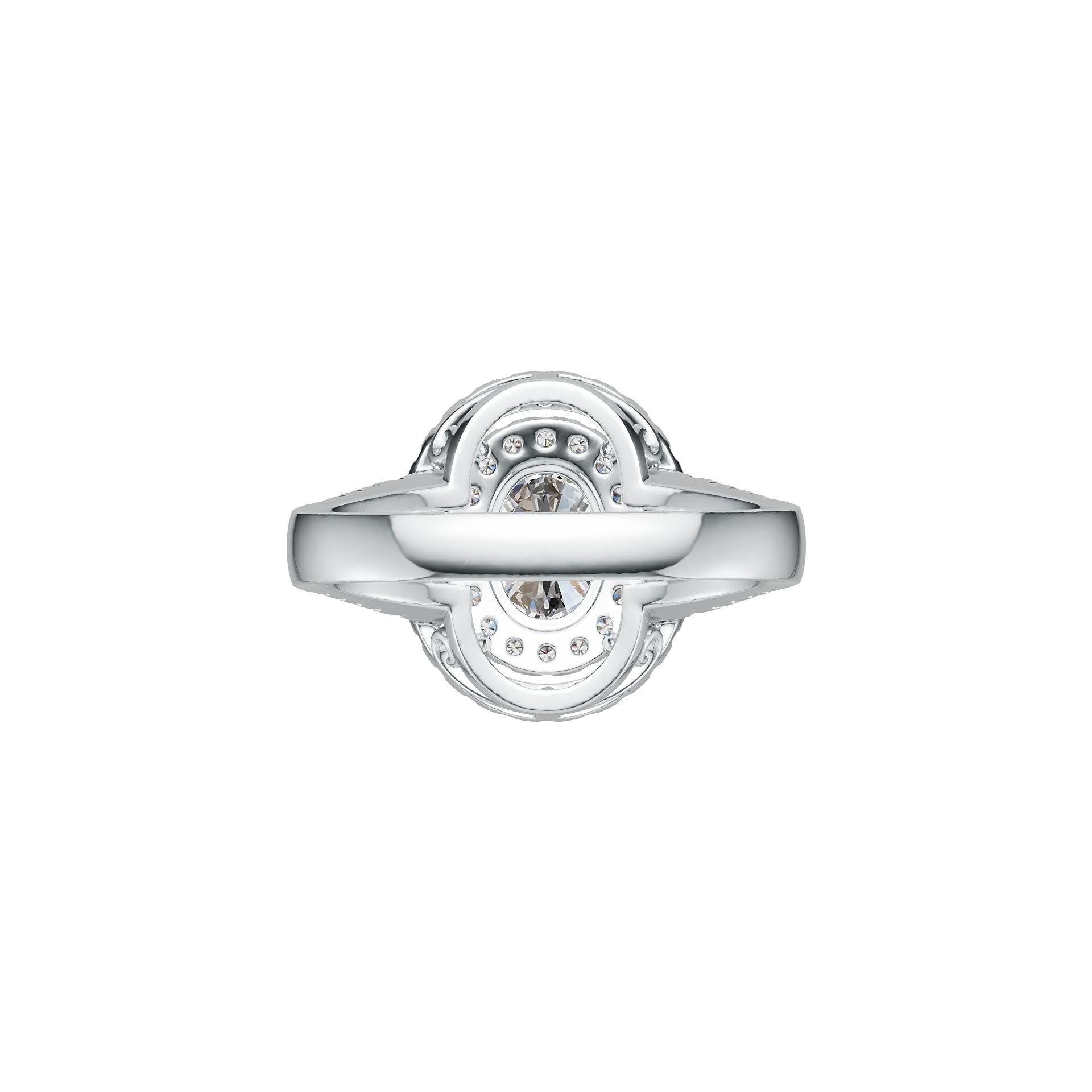 18K Gold Semi Mount Ring Setting Oval OV 8X6mm Double Halo Split Shank Diamond Accent DHJ