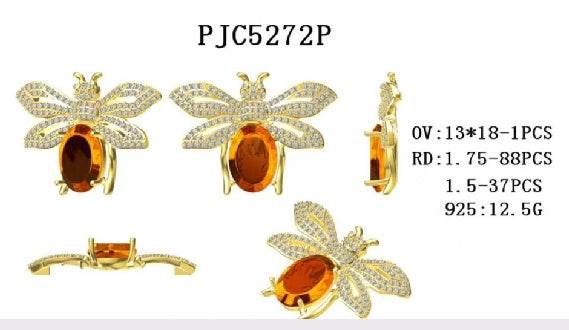 Platinum Semi Mount Pendant Setting Oval OV 18X13mm Bee Theme Diamond Accent DHJ