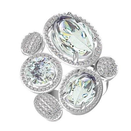 18K Gold Semi Mount Ring Setting Oval OV 14X10mm OV 10X8mm RD 8mm Diamond Accent DHJ